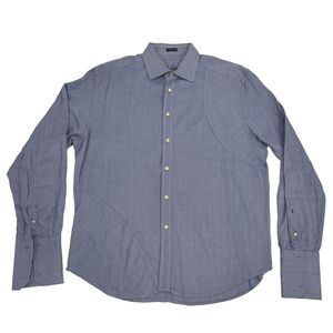 Robert Graham Shirt Men 2XL Blue White Herringbone Button‎ Up French Cuff